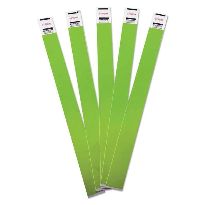 Crowd Management Wristbands, Sequentially Numbered, 9 3/4 x 3/4, Green, 500/Pack