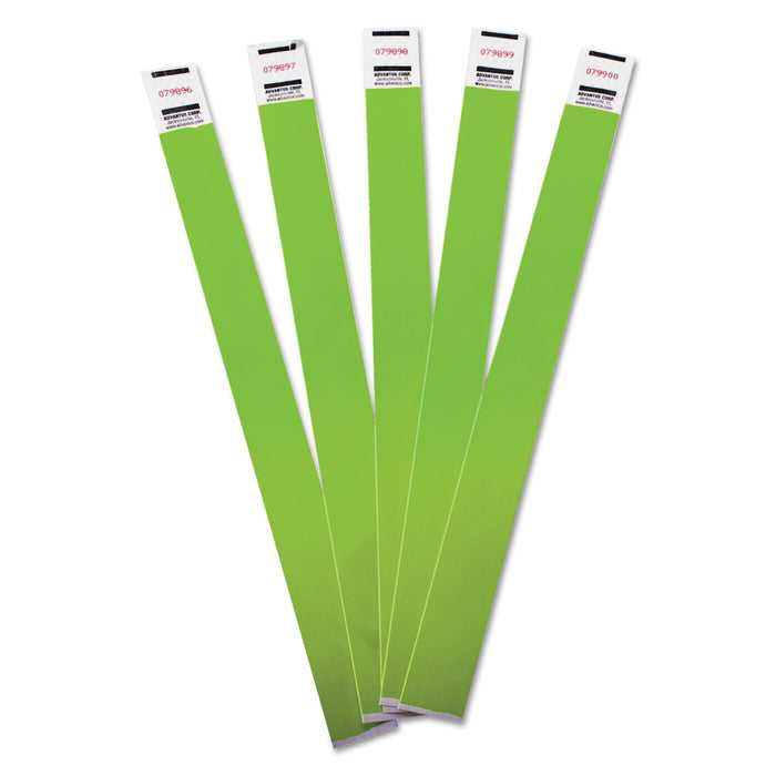 Crowd Management Wristbands, Sequentially Numbered, 10 x 3/4, Green, 100/Pack