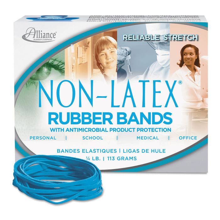 Antimicrobial Non-Latex Rubber Bands, Size 33, 0.04" Gauge, Cyan Blue, 4 oz Box, 180/Box