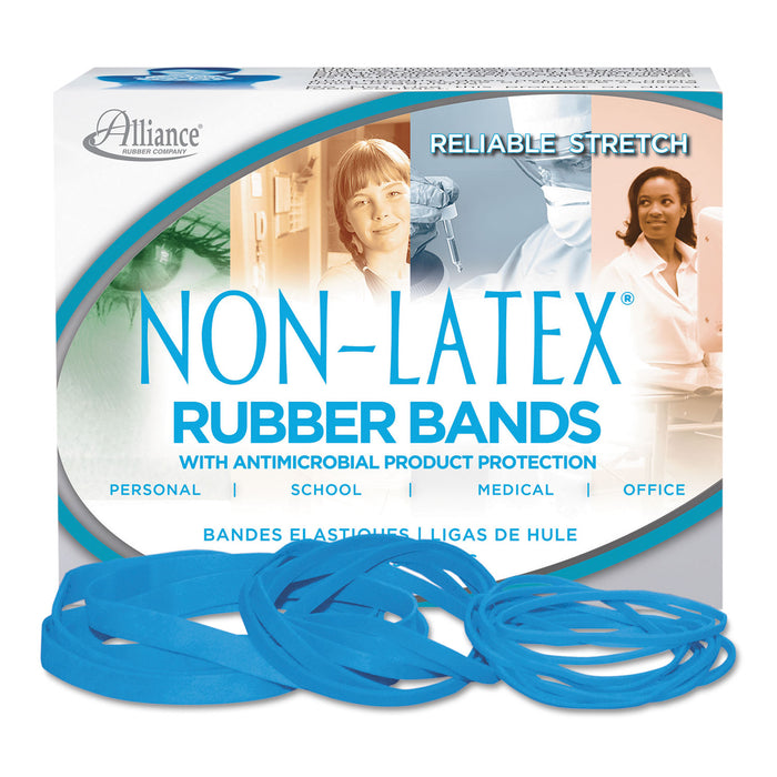 Antimicrobial Non-Latex Rubber Bands, Size 117B, 0.06" Gauge, Cyan Blue, 4 oz Box, 62/Box