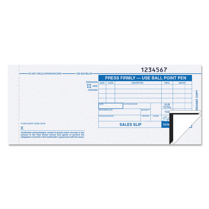 Credit Card Sales Slip, 7 7/8 x 3-1/4, Three-Part Carbonless, 100 Forms