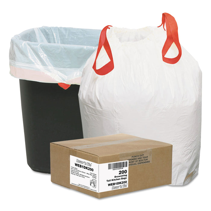 Heavy-Duty Trash Bags, 13 gal, 0.9 mil, 24.5" x 27.38", White, 200/Box