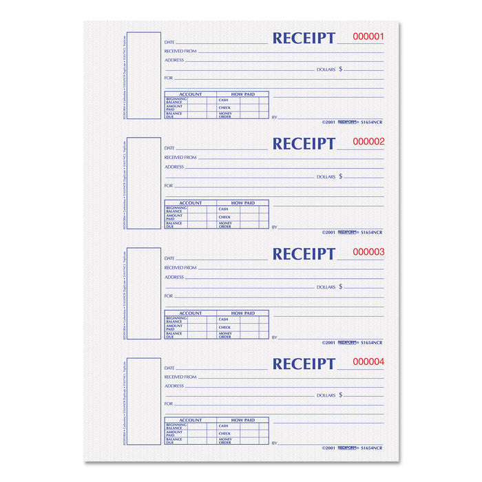Hardcover Numbered Money Receipt Book, 6 7/8 x 2 3/4, Two-Part, 300 Forms