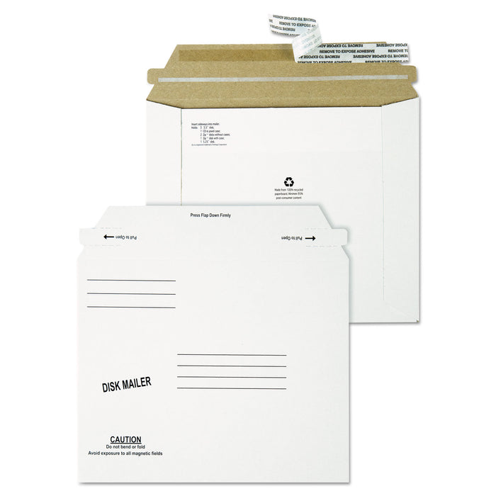 Economy Disk/CD Mailer, Square Flap, Self-Adhesive Closure, 7.5 x 6.06, White, 100/Carton