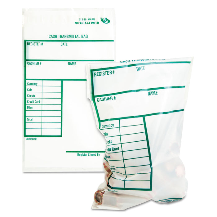 Cash Transmittal Bags w/Printed Info Block, 6 x 9, Clear, 100 Bags/Pack