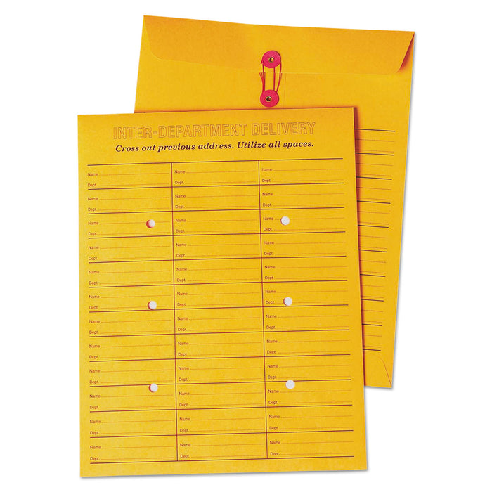 Brown Kraft String & Button Box-Style Interoffice Envelope, #97, Two-Sided Three-Column Format, 10 x 13, Brown Kraft, 100/Box