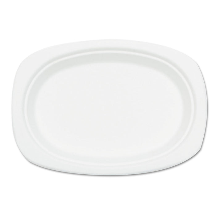 Compostable Sugarcane Bagasse Oval Plate, 9 x 6.5, White, 50/Pack