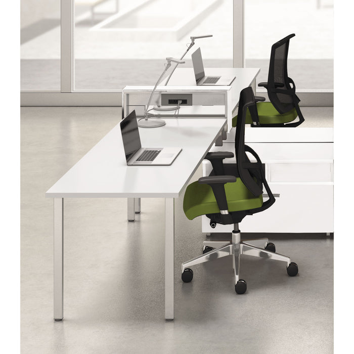 e5 Two-Person Workstation with Beltway, 123.5w x 73d x 29.5h, White