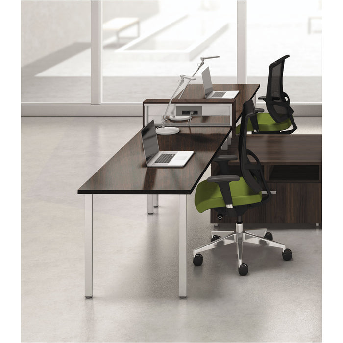 e5 Two-Person Workstation with Beltway, 123.5w x 73d x 29.5h, Walnut