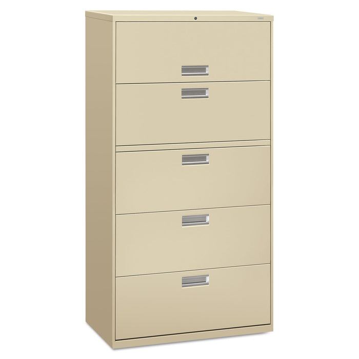 600 Series Five-Drawer Lateral File, 36w x 18d x 64.25h, Putty