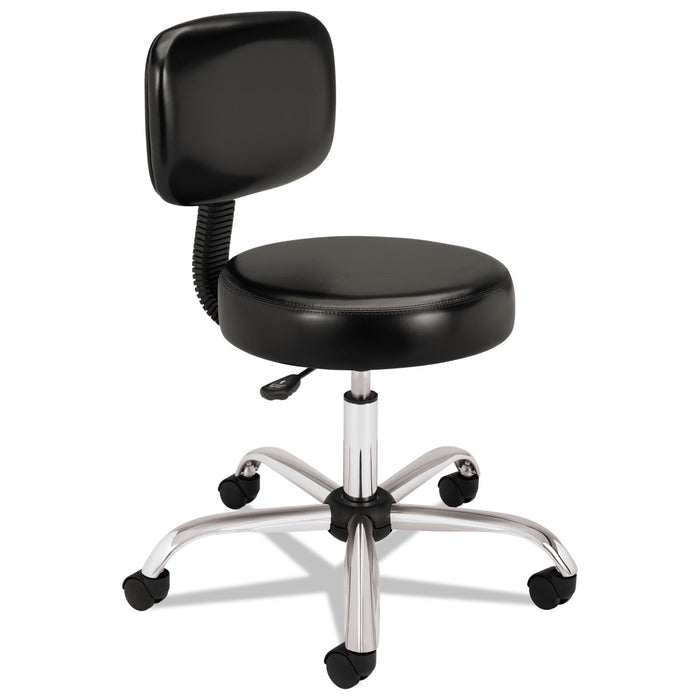 Adjustable Task/Lab Stool with Back, 22" Seat Height, Supports up to 250 lbs., Black Seat/Black Back, Steel Base