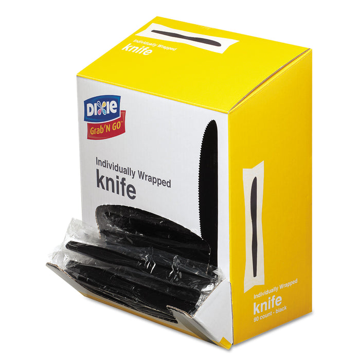 Grab’N Go Wrapped Cutlery, Knives, Black, 90/Box, 6 Box/Carton