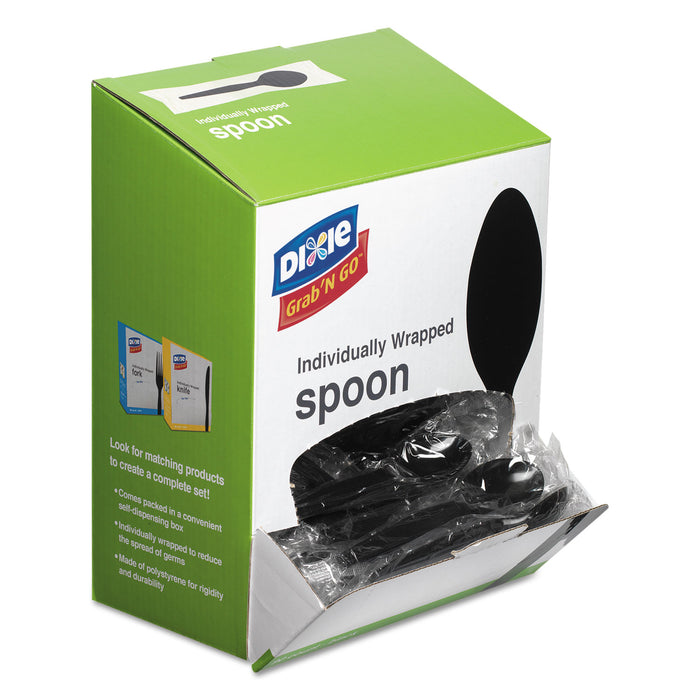 Grab’N Go Wrapped Cutlery, Teaspoons, Black, 90/Box