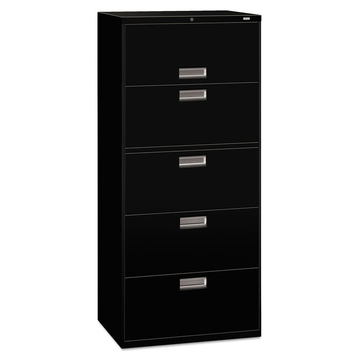 600 Series Five-Drawer Lateral File, 30w x 18d x 64.25h, Black