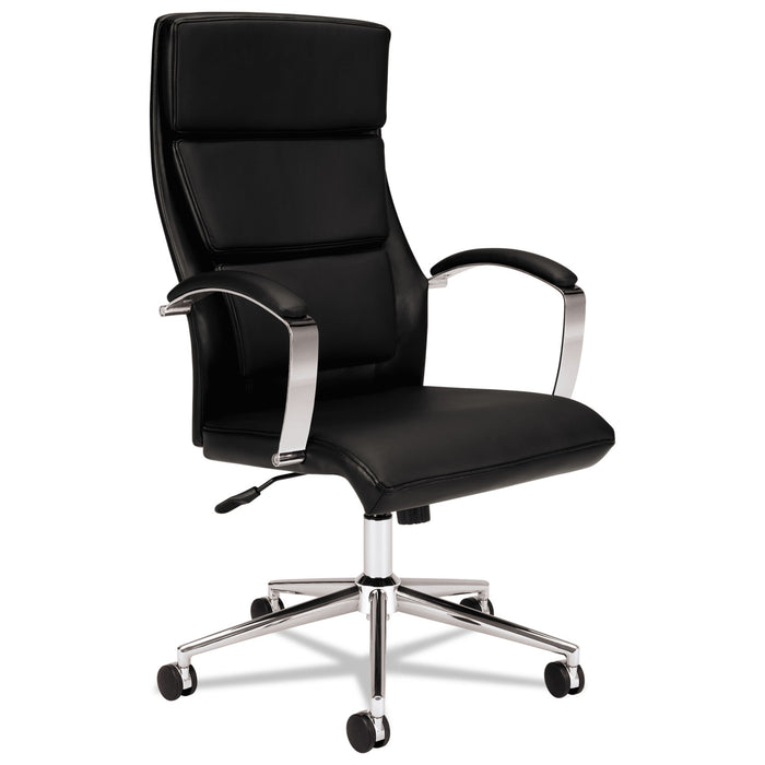 HVL105 Executive High-Back Leather Chair, Supports up to 250 lbs., Black Seat/Black Back, Polished Aluminum Base