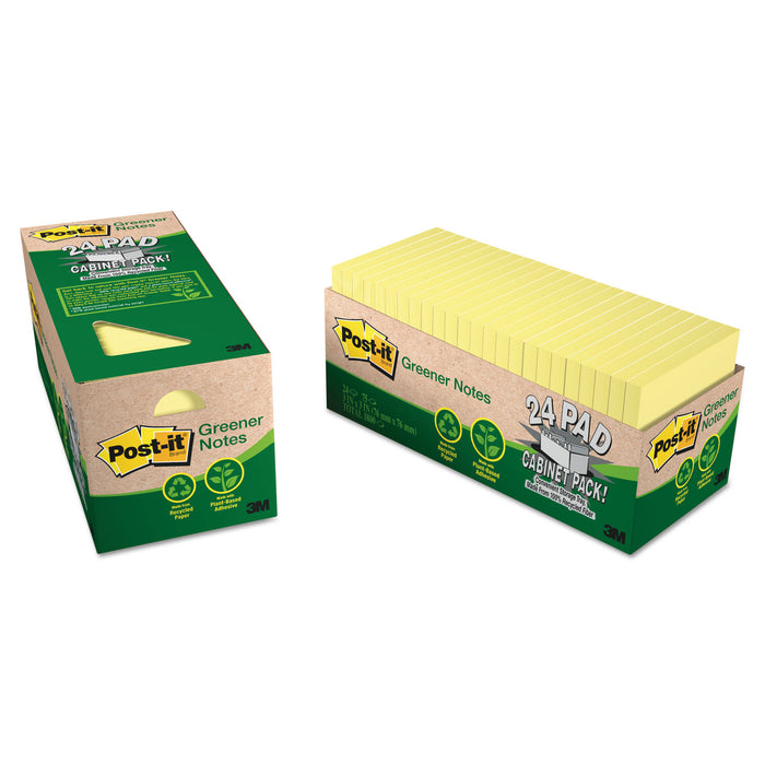 Recycled Note Pad Cabinet Pack, 3 x 3, Canary Yellow, 75-Sheet, 24/Pack
