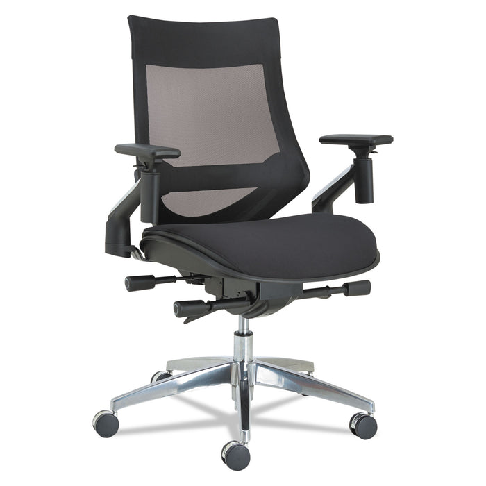 Alera EB-W Series Pivot Arm Multifunction Mesh Chair, Supports up to 275 lbs, Black Seat/Black Back, Aluminum Base