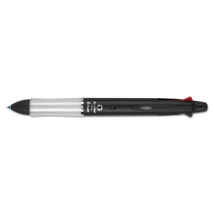 Dr. Grip 4 + 1 Retractable Ballpoint Pen/Pencil, Black/Blue/Green/Red Ink, Black Barrel