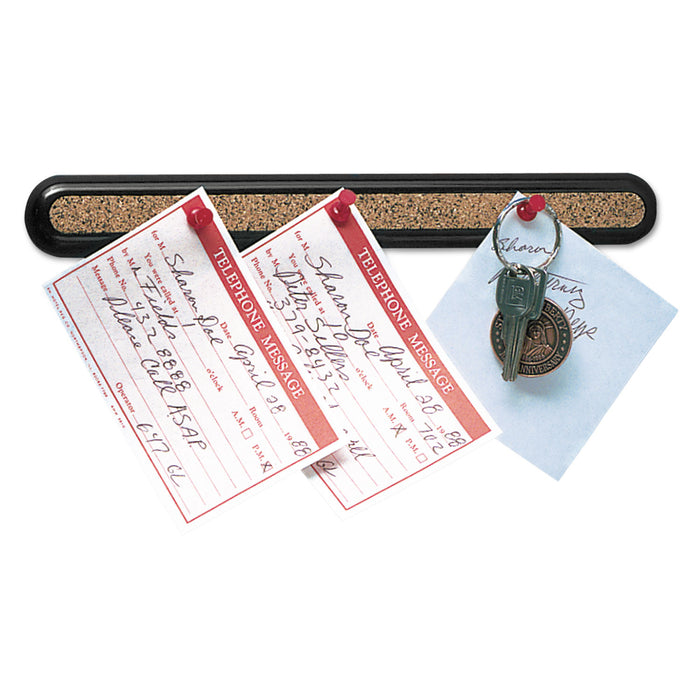 Bulletin Bar II Natural Cork Bulletin, 18 x 1 1/2, Brown, Black Plastic Frame