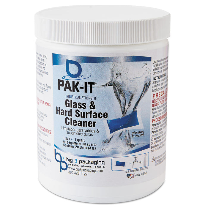 Glass & Hard-Surface Cleaner, Pleasant Scent, 20 PAK-ITs/Jar, 12 Jars/Carton