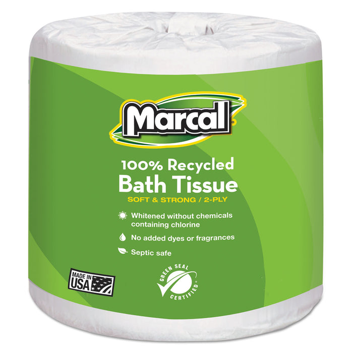 100% Recycled Two-Ply Bath Tissue, Septic Safe, White, 330 Sheets/Roll, 48 Rolls/Carton
