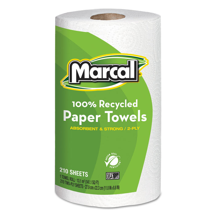 100% Recycled Roll Towels, 2-Ply, 8.8 x 11, 210 Sheets, 12 Rolls/Carton