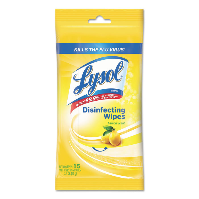 Disinfecting Wipes, 7 x 8, Lemon, 15 Wipes/Pack