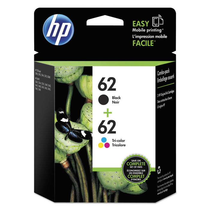 HP 62, (N9H64FN) 2-pack Black/Tri-Color Original Ink Cartridges