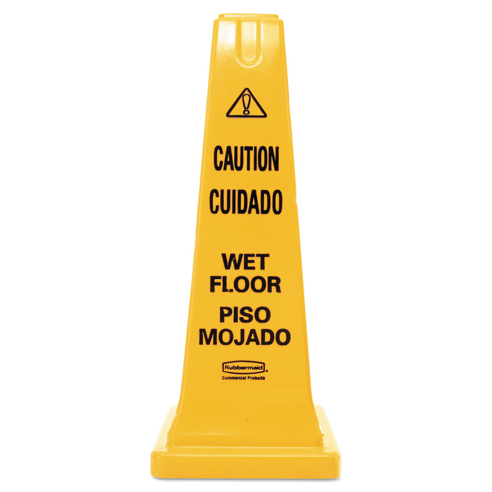 Four-Sided Caution, Wet Floor Safety Cone, 10 1/2w x 10 1/2d x 25 5/8h, Yellow