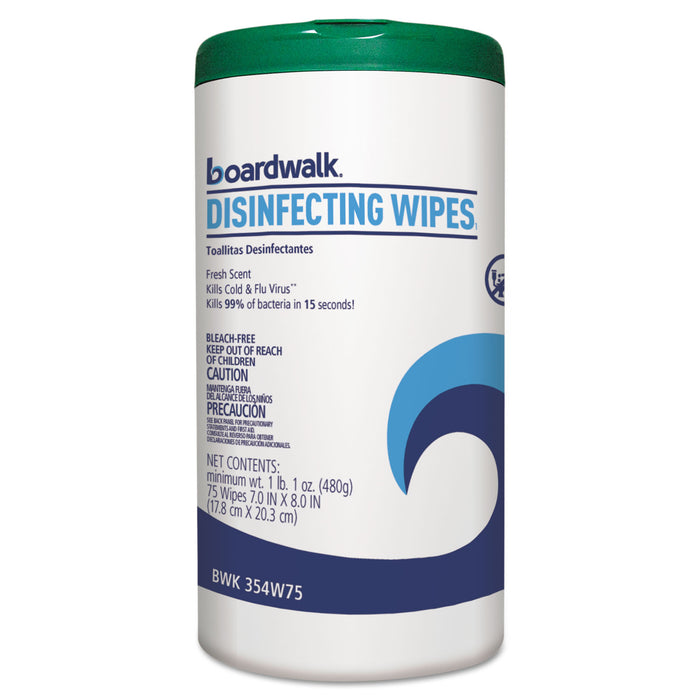 Disinfecting Wipes, 8 x 7, Fresh Scent, 75/Canister, 6 Canisters/Carton