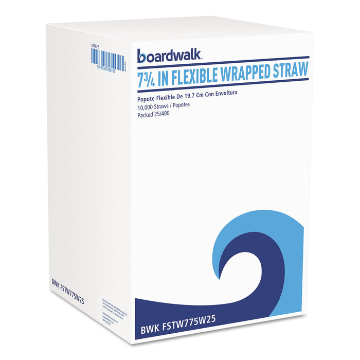 Flexible Wrapped Straws, 7 3/4", White, 500/Pack