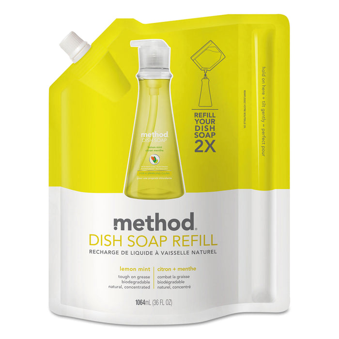 Dish Soap Refill, Lemon Mint, 36 oz Pouch, 6/Carton