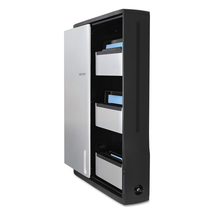 Zip12 Charging Wall Cabinet for 12 Devices, 26.4 x 5.9 x 35.6, Black/Silver
