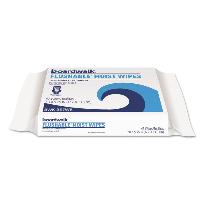 Flushable Moist Wipes, Refill, 7 x 5 1/4, Floral Scent, 42/Pack