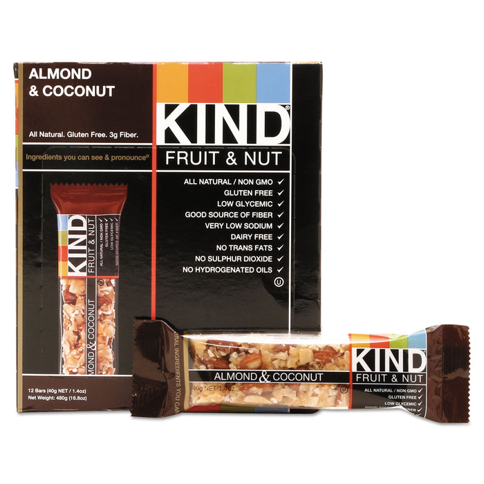Fruit and Nut Bars, Almond and Coconut, 1.4 oz, 12/Box
