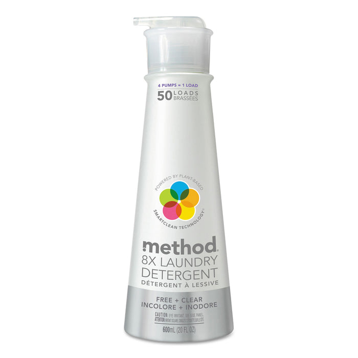 8X Laundry Detergent, Free & Clear, 20 oz Bottle, 6/Carton