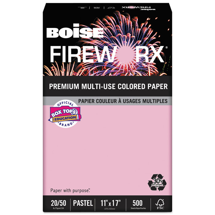 FIREWORX Premium Multi-Use Colored Paper, 20lb, 11 x 17, Powder Pink, 500/Ream