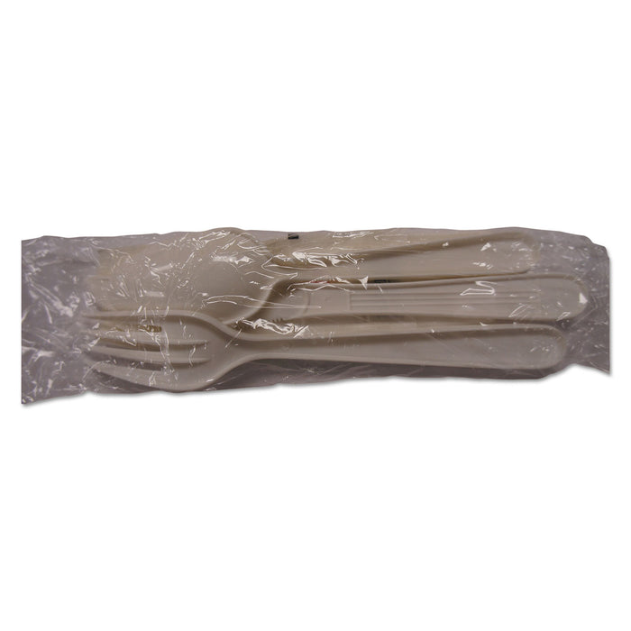 Heavyweight Cutlery, Fork/Knife/Teaspoon/Salt/Pepper/Napkin, Polypropylene Plastic, White, 250/Carton