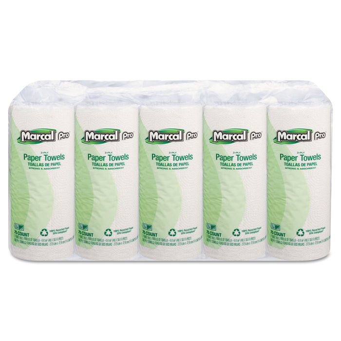 100% Premium Recycled Perforated Towels, 11 x 9, White, 70/Roll, 15 Rolls/Carton