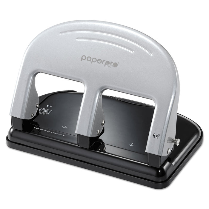EZ Squeeze Three-Hole Punch, 40-Sheet Capacity, Black/Silver