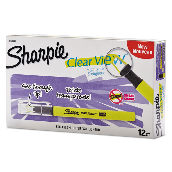 Clearview Pen-Style Highlighter, Chisel Tip, Fluorescent Yellow, Dozen