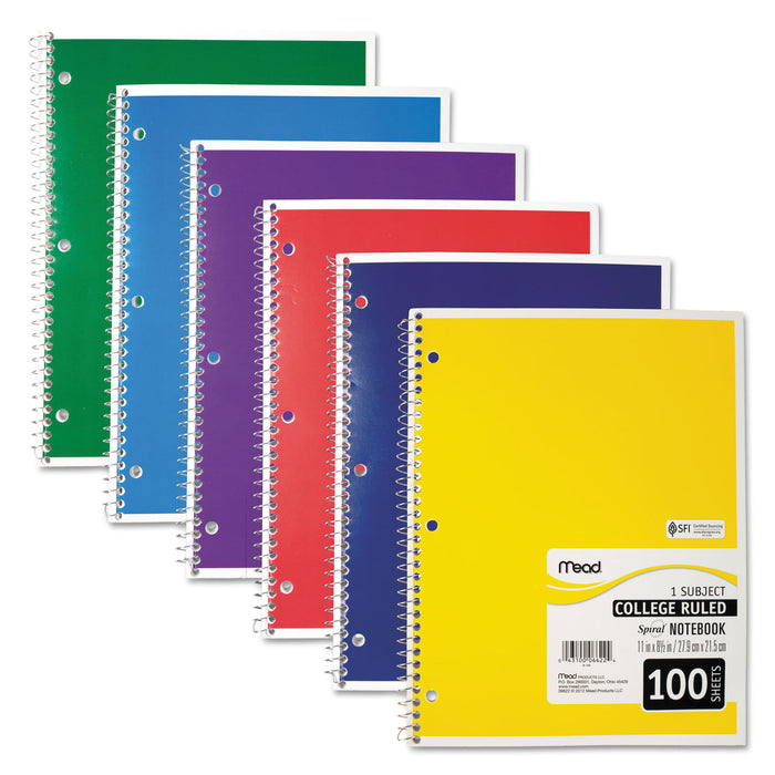 Spiral Notebook, 1 Subject, Medium/College Rule, Assorted Color Covers, 11 x 8, 100 Sheets