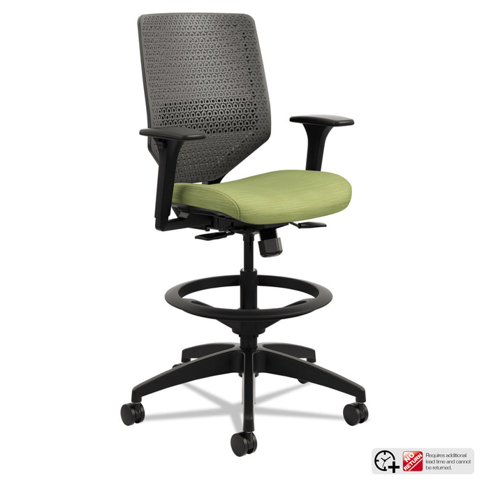 Solve Series ReActiv Back Task Stool, 33" Seat Height, Supports up to 300 lbs., Meadow Seat/Charcoal Back, Black Base
