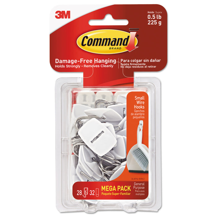 General Purpose Hooks, Small, 0.5 lb Cap, White, 28 Hooks and 32 Strips/Pack