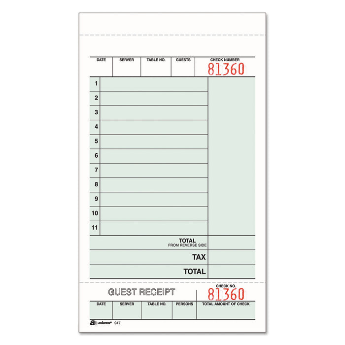 Guest Check Unit Set, Carbonless Duplicate, 7 1/4 x 4 1/4, 250/Pack
