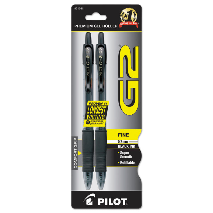 G2 Premium Retractable Gel Pen, 0.7 mm, Black Ink, Smoke Barrel, 2/Pack