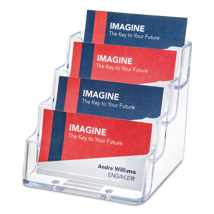 4-Pocket Business Card Holder, 200 Card Cap, 3 15/16 x 3 3/4 x 3 1/2, Clear