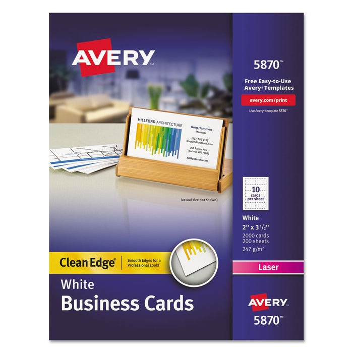 Clean Edge Business Card Value Pack, Laser, 2 x 3 1/2, White, 2000/Box