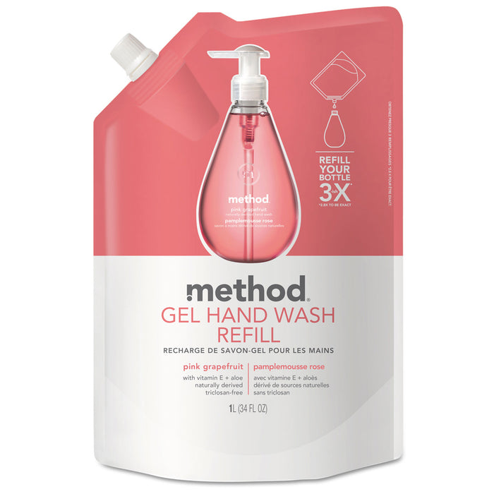 Gel Hand Wash Refill, Pink Grapefruit, 34 oz Pouch, 6/Carton