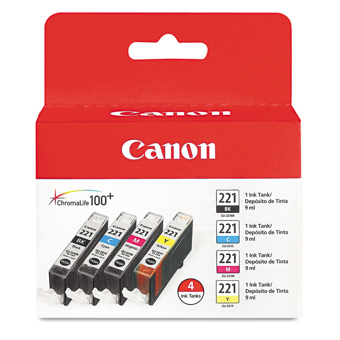 2946B004 (CLI-221) Ink, Black/Cyan/Magenta/Yellow, 4/PK